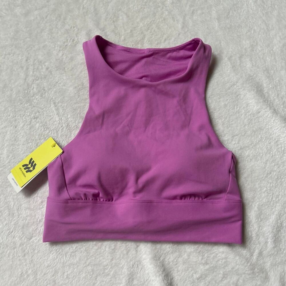 All in motion Purple Brushed sculpt high neck longline light support sports bra